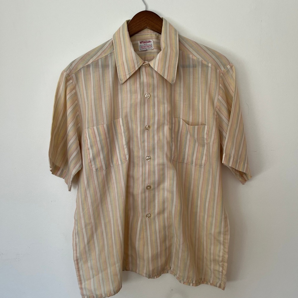 Vintage McGregor Scotset 70s Pastel Striped Short Sleeve Button Down Shirt ML-16